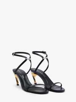 Store Alexander McQueen Women's Armadillo Metal Bar Sandal in Black/Silver/Gold