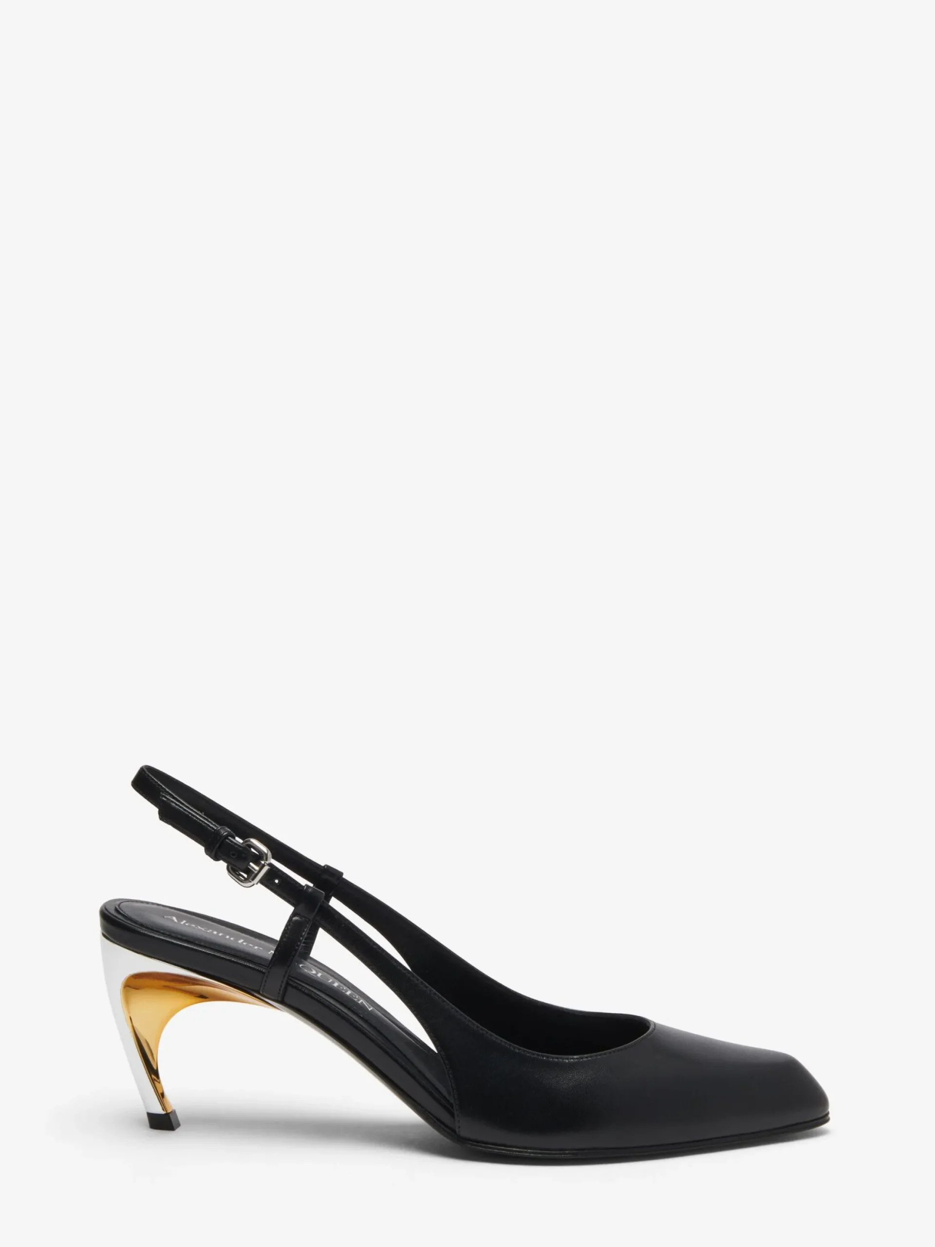 New Alexander McQueen Women's Armadillo Slingback Pump in Blacl/Silver/Gold