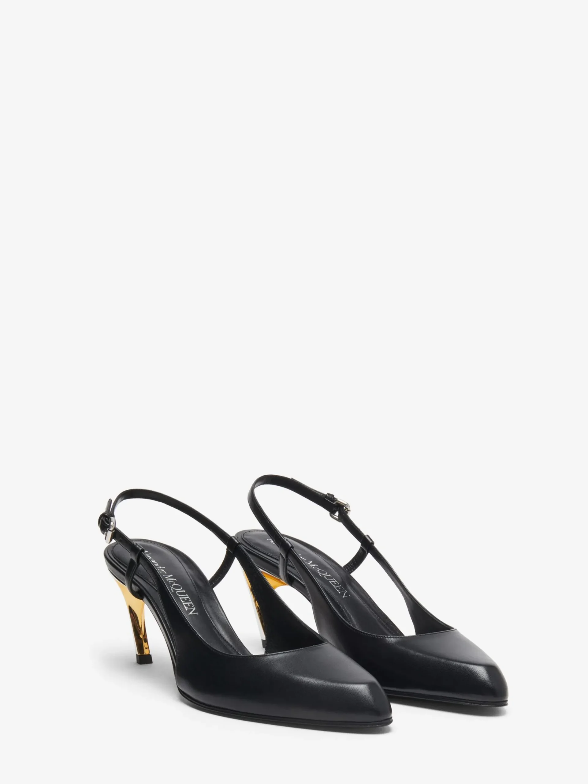 New Alexander McQueen Women's Armadillo Slingback Pump in Blacl/Silver/Gold