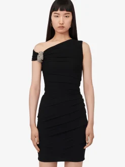 Cheap Alexander McQueen Women's Asymmetric Crystal Knot Cocktail Dress in Black