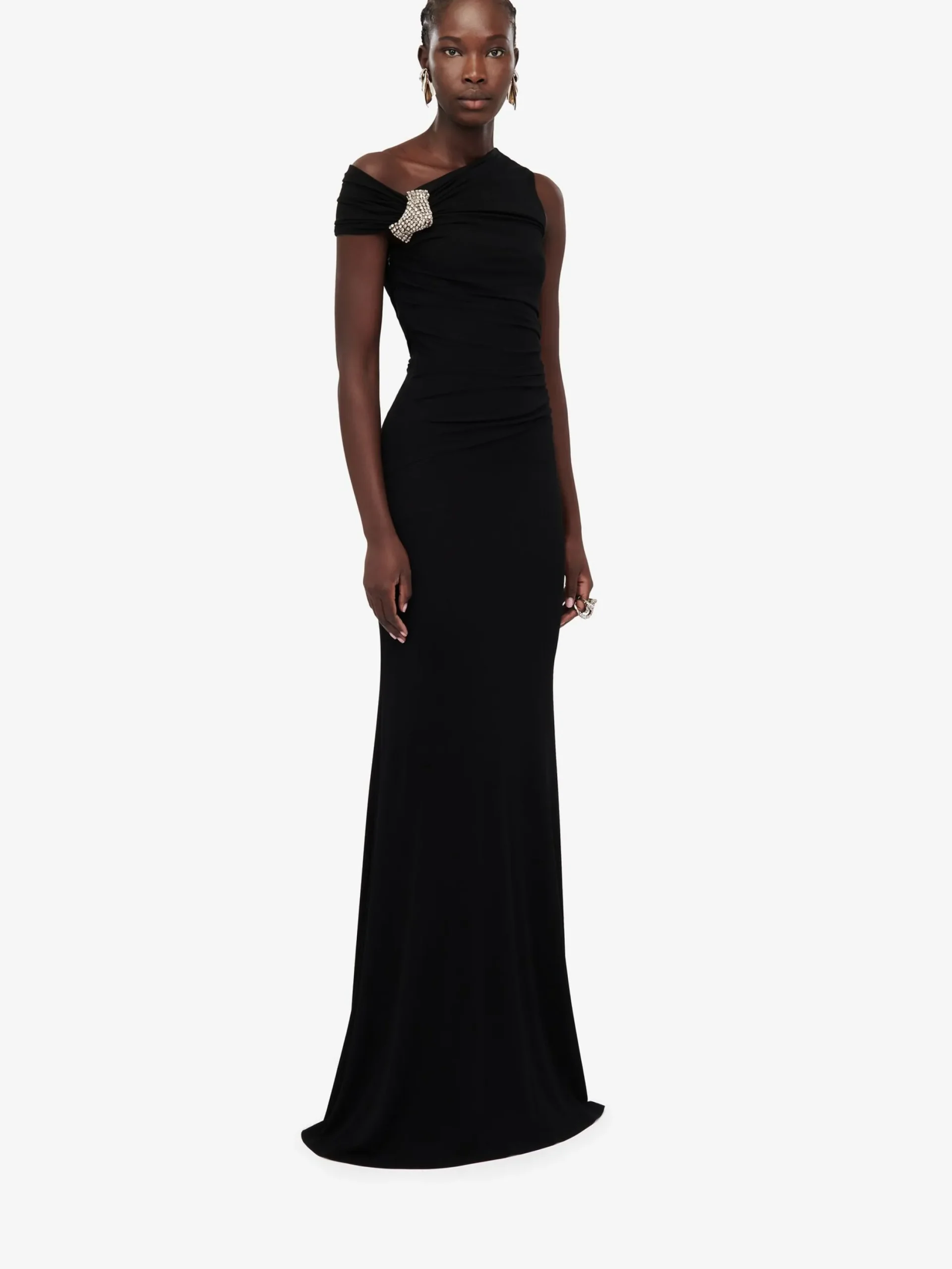 Hot Alexander McQueen Women's Asymmetric Crystal Knot Evening Dress in Black