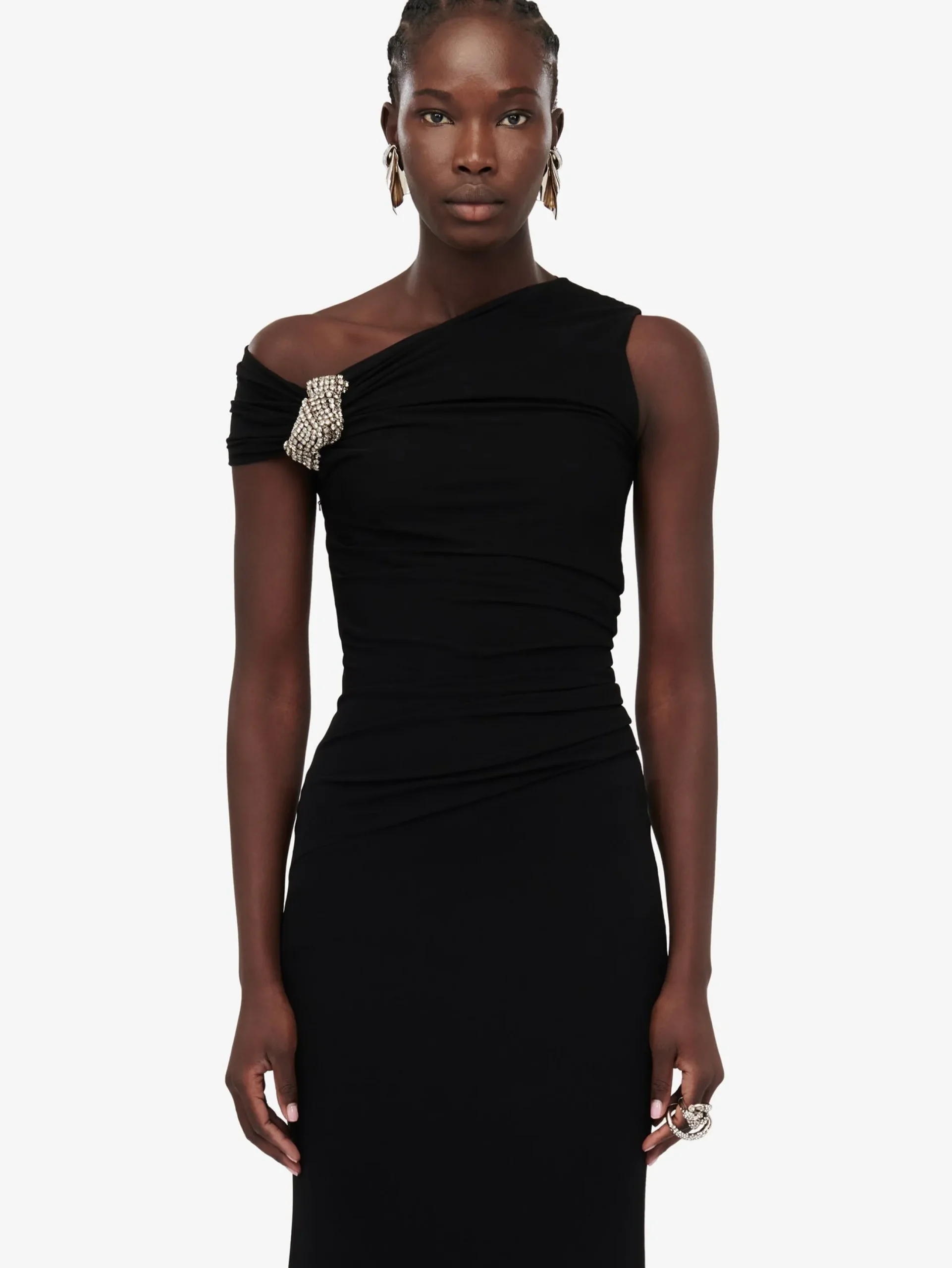 Hot Alexander McQueen Women's Asymmetric Crystal Knot Evening Dress in Black