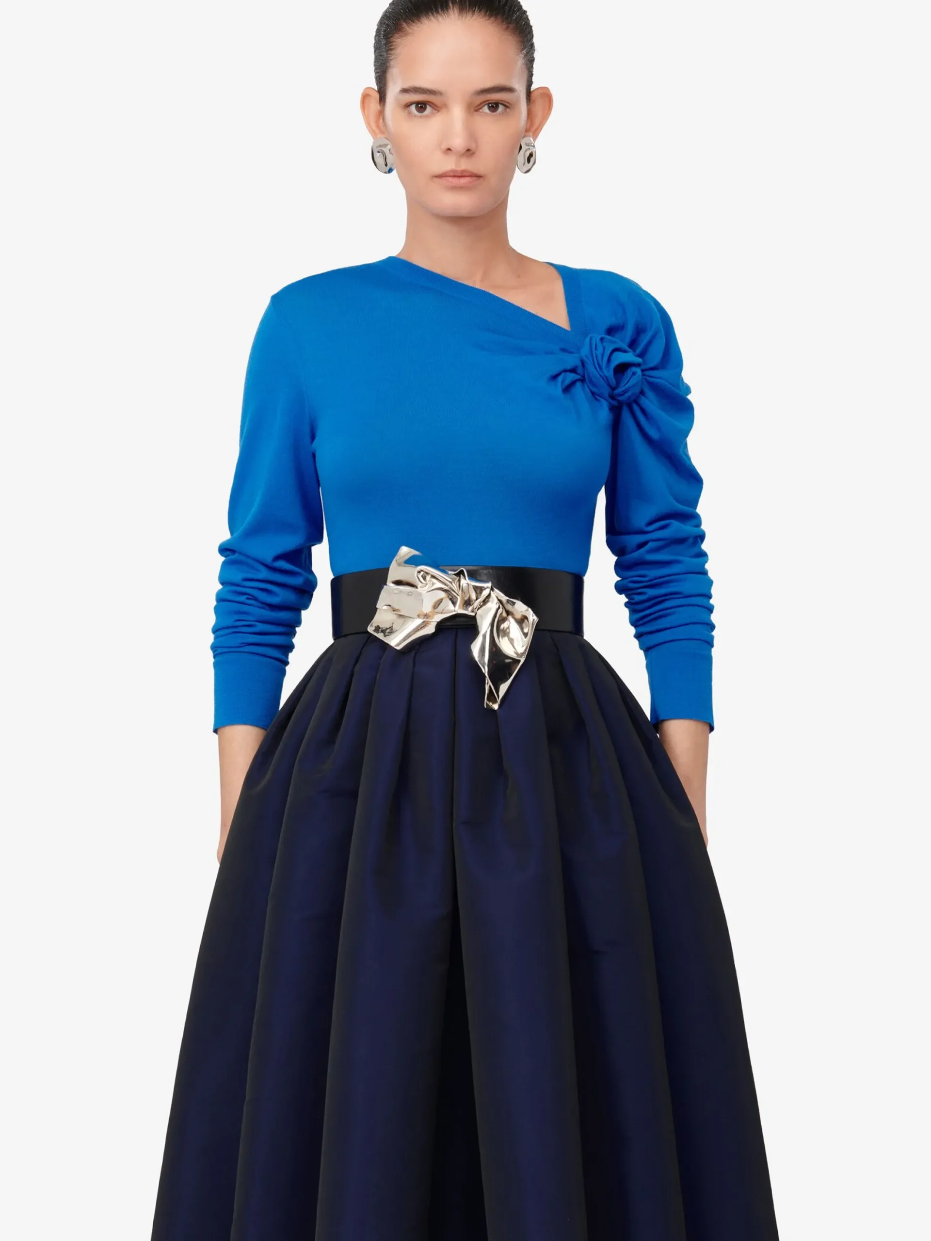 Online Alexander McQueen Women's Asymmetric Knot Jumper in Lapis Blue