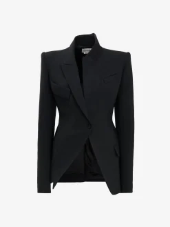 New Alexander McQueen Women's Asymmetric Tailored Jacket in Black
