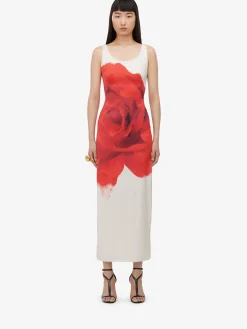 Cheap Alexander McQueen Women's Bleeding Rose Pencil Dress in Optic White