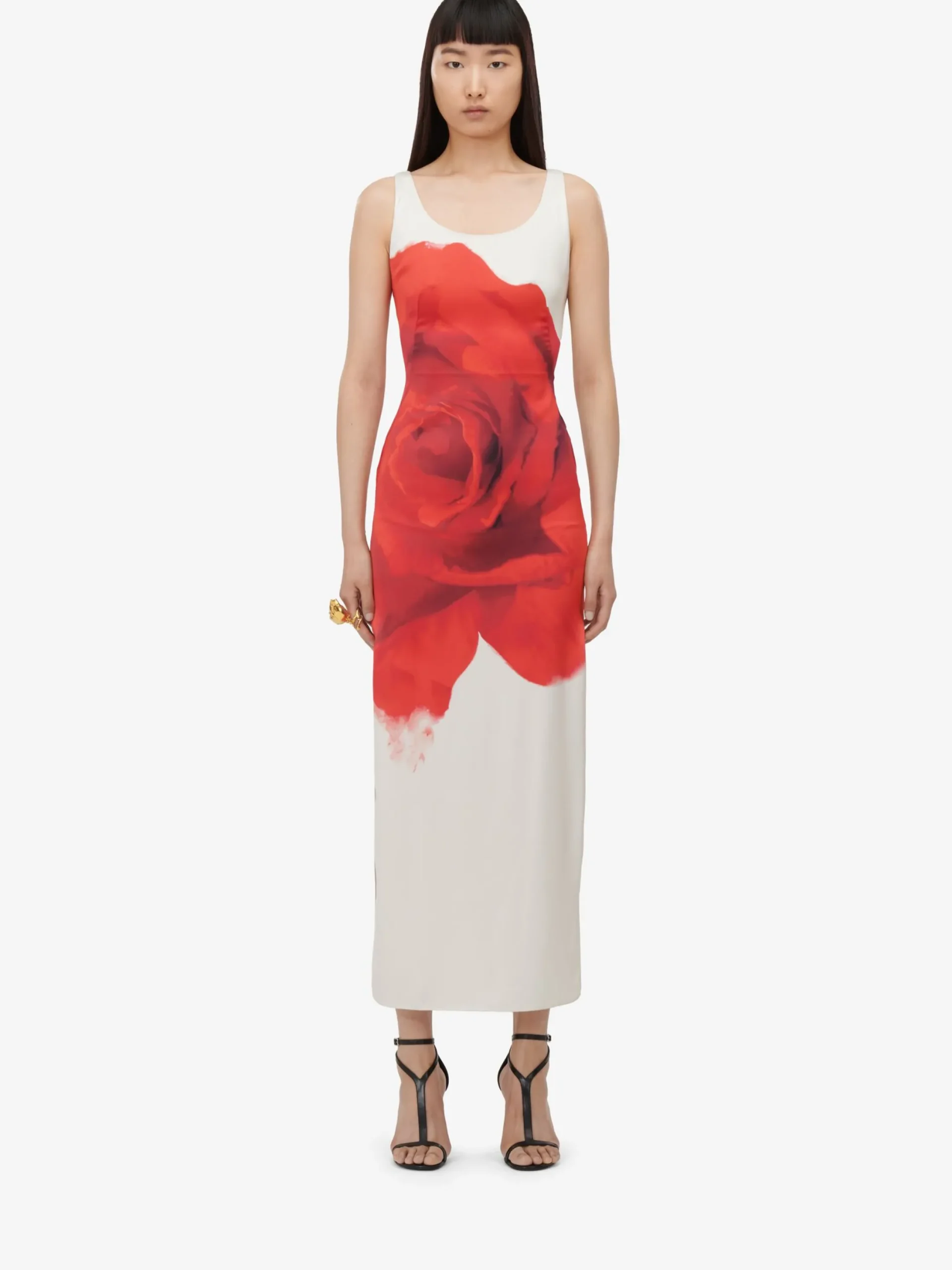 Cheap Alexander McQueen Women's Bleeding Rose Pencil Dress in Optic White