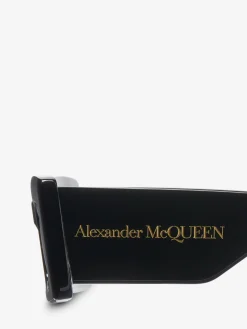 Best Sale Alexander McQueen Women's Bold Rectangular Sunglasses in Black/Smoke