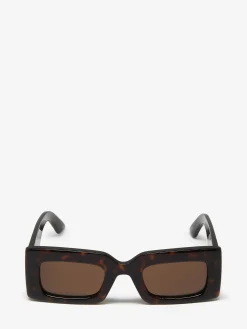 Cheap Alexander McQueen Women's Bold Rectangular Sunglasses in Brown - Havana