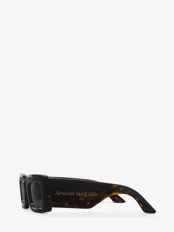 Cheap Alexander McQueen Women's Bold Rectangular Sunglasses in Brown - Havana