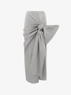 Best Sale Alexander McQueen Women's Bow Detail Slim Skirt in Silver