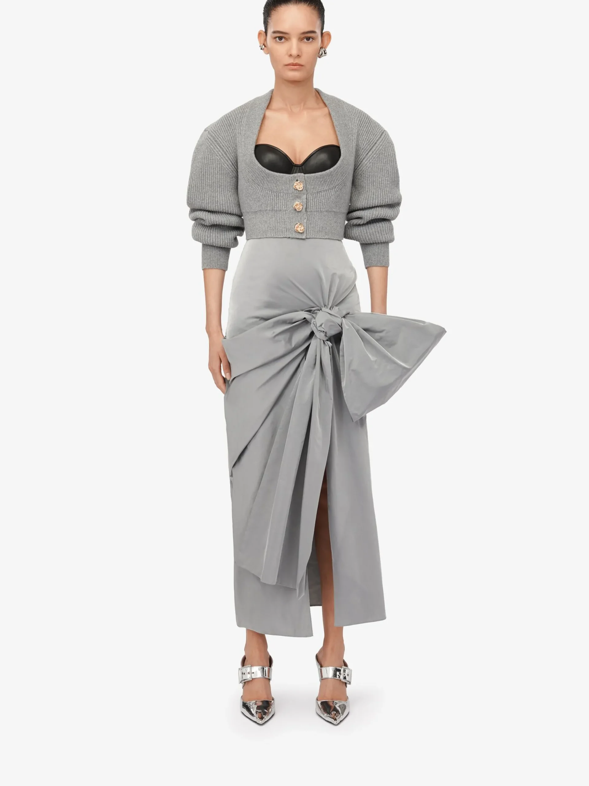 Best Sale Alexander McQueen Women's Bow Detail Slim Skirt in Silver