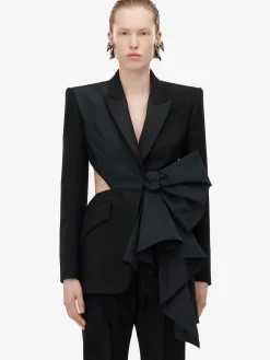 Store Alexander McQueen Women's Bow Slashed Jacket in Black