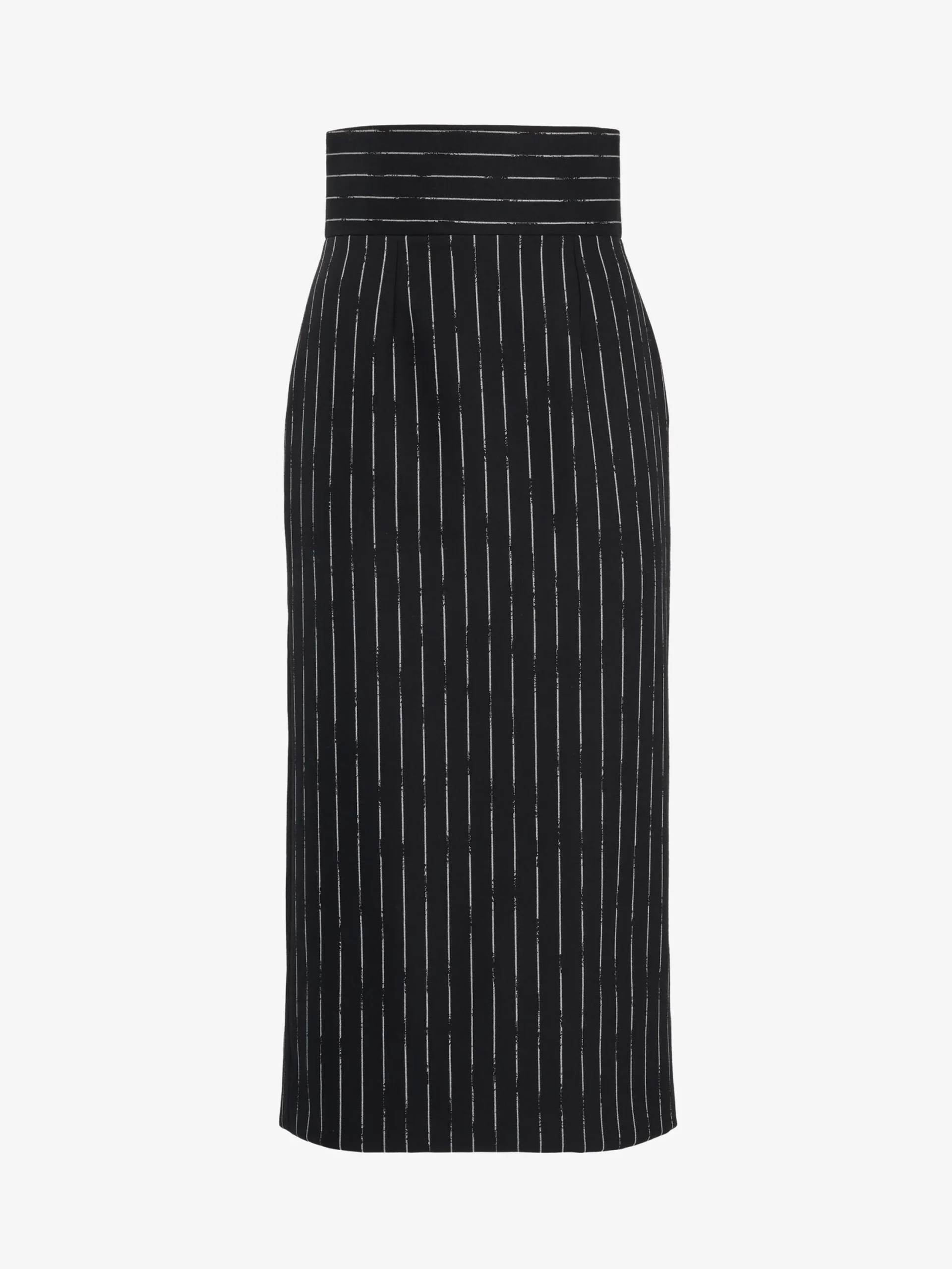 Store Alexander McQueen Women's Broken Pinstripe Pencil Skirt in Black/Ivory