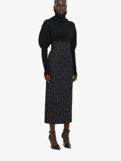 Store Alexander McQueen Women's Broken Pinstripe Pencil Skirt in Black/Ivory