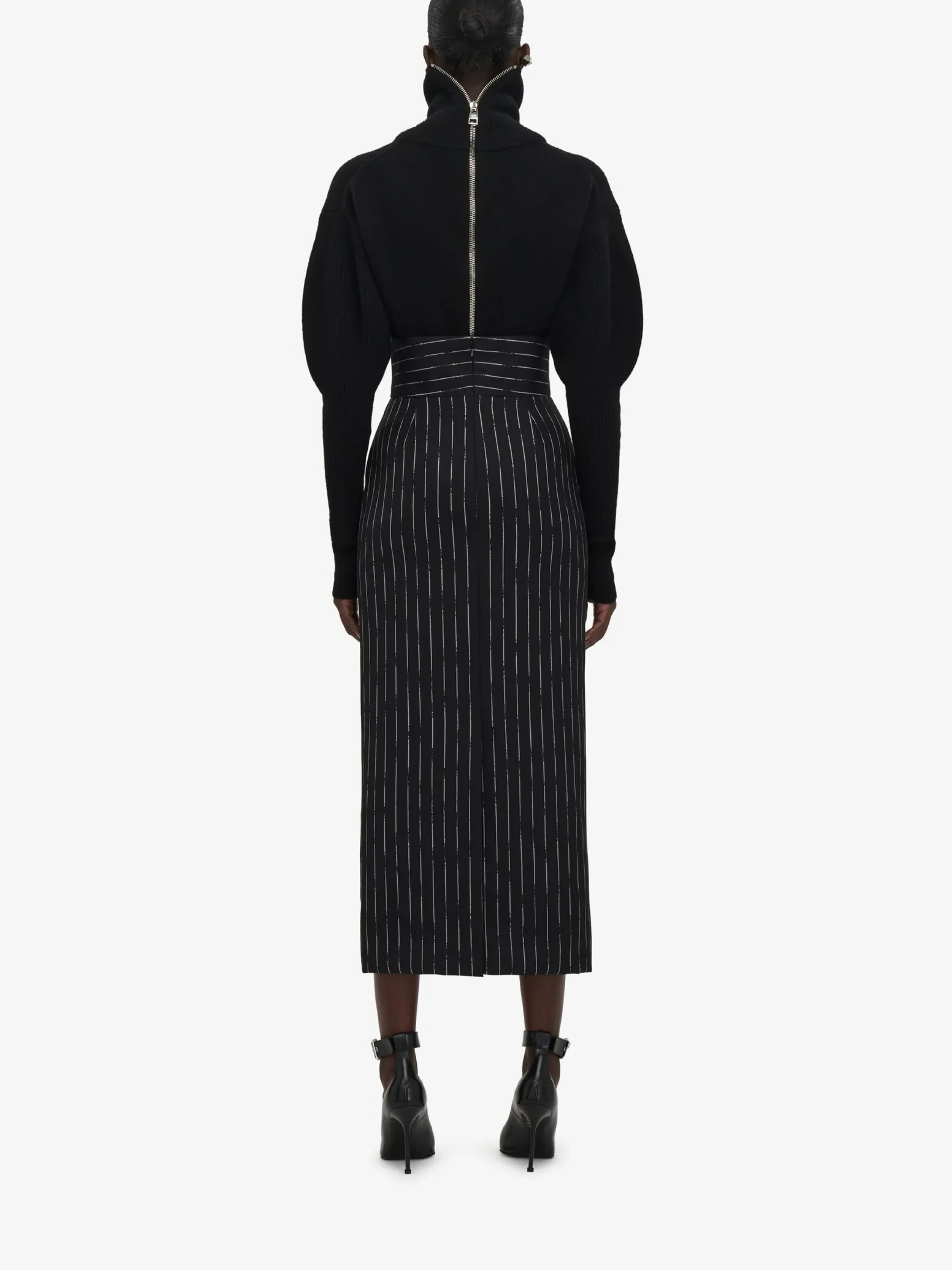 Store Alexander McQueen Women's Broken Pinstripe Pencil Skirt in Black/Ivory