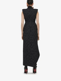 Sale Alexander McQueen Women's Broken Pinstripe Tailored Dress in Black/Ivory
