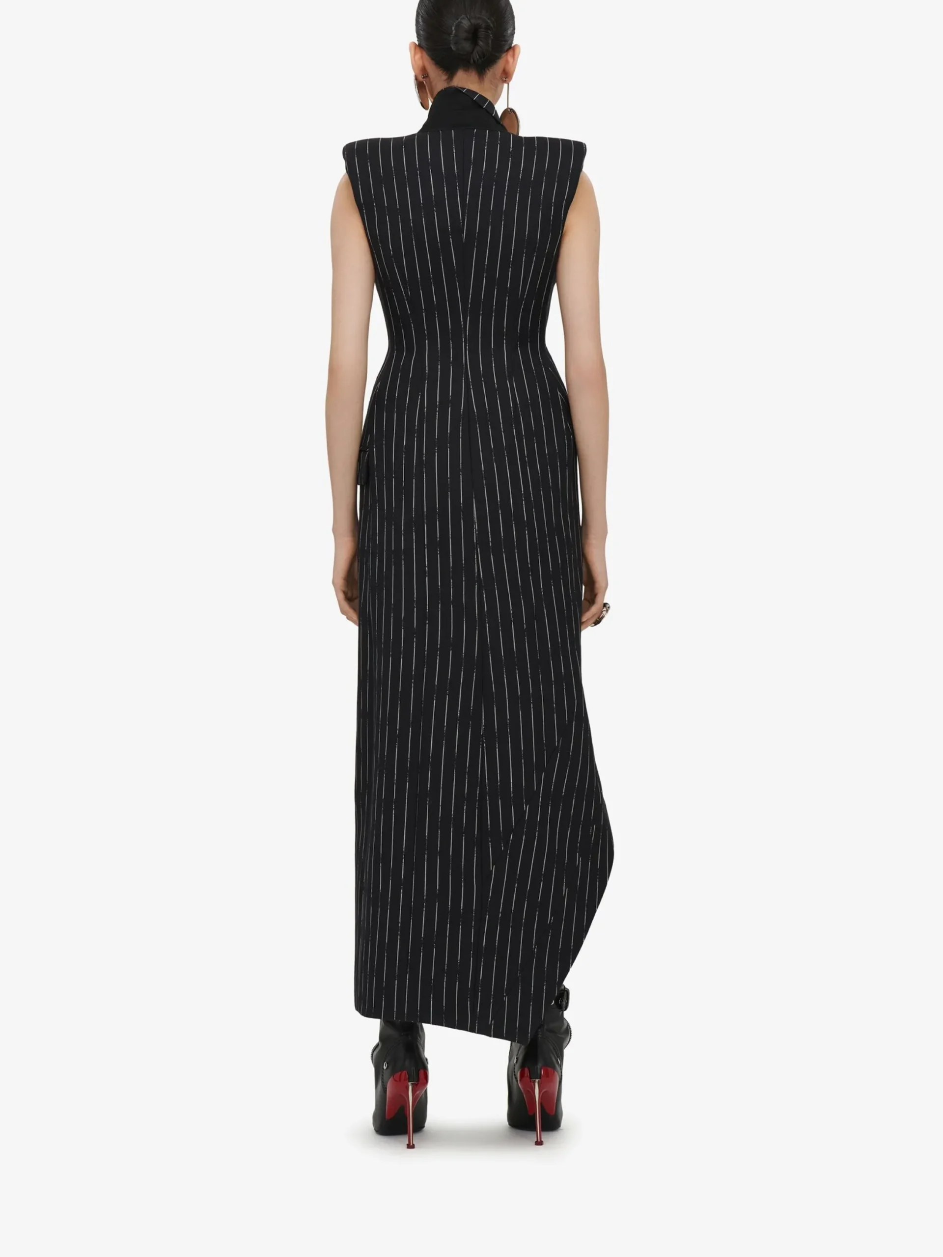 Sale Alexander McQueen Women's Broken Pinstripe Tailored Dress in Black/Ivory