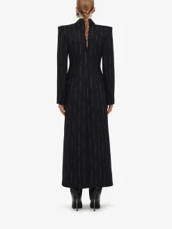 Best Alexander McQueen Women's Broken Pinstripe Tailored Coat in Black/Ivory