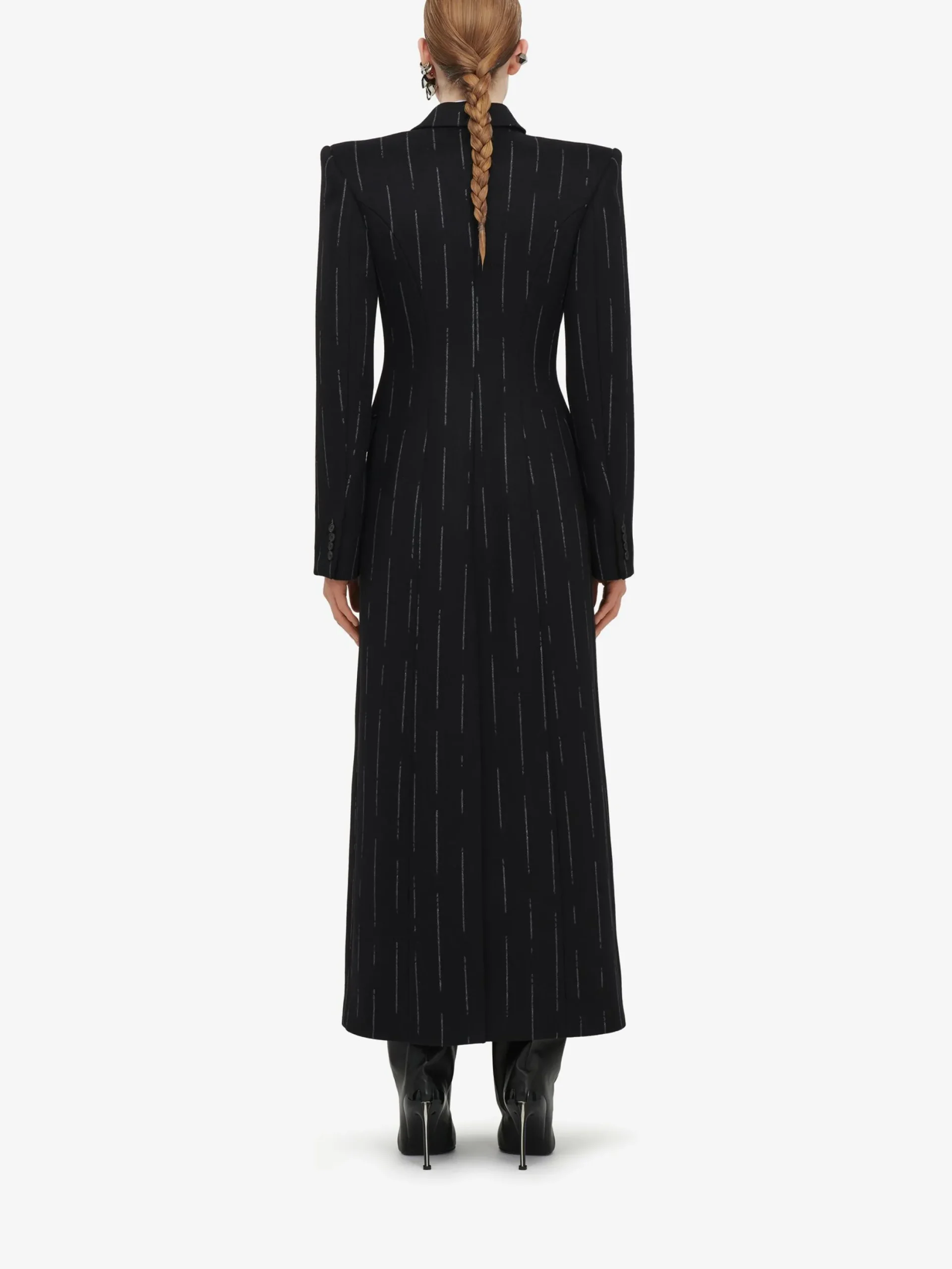 Best Alexander McQueen Women's Broken Pinstripe Tailored Coat in Black/Ivory