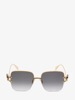 Store Alexander McQueen Women's Butterfly Jewelled Square Sunglasses in Gold