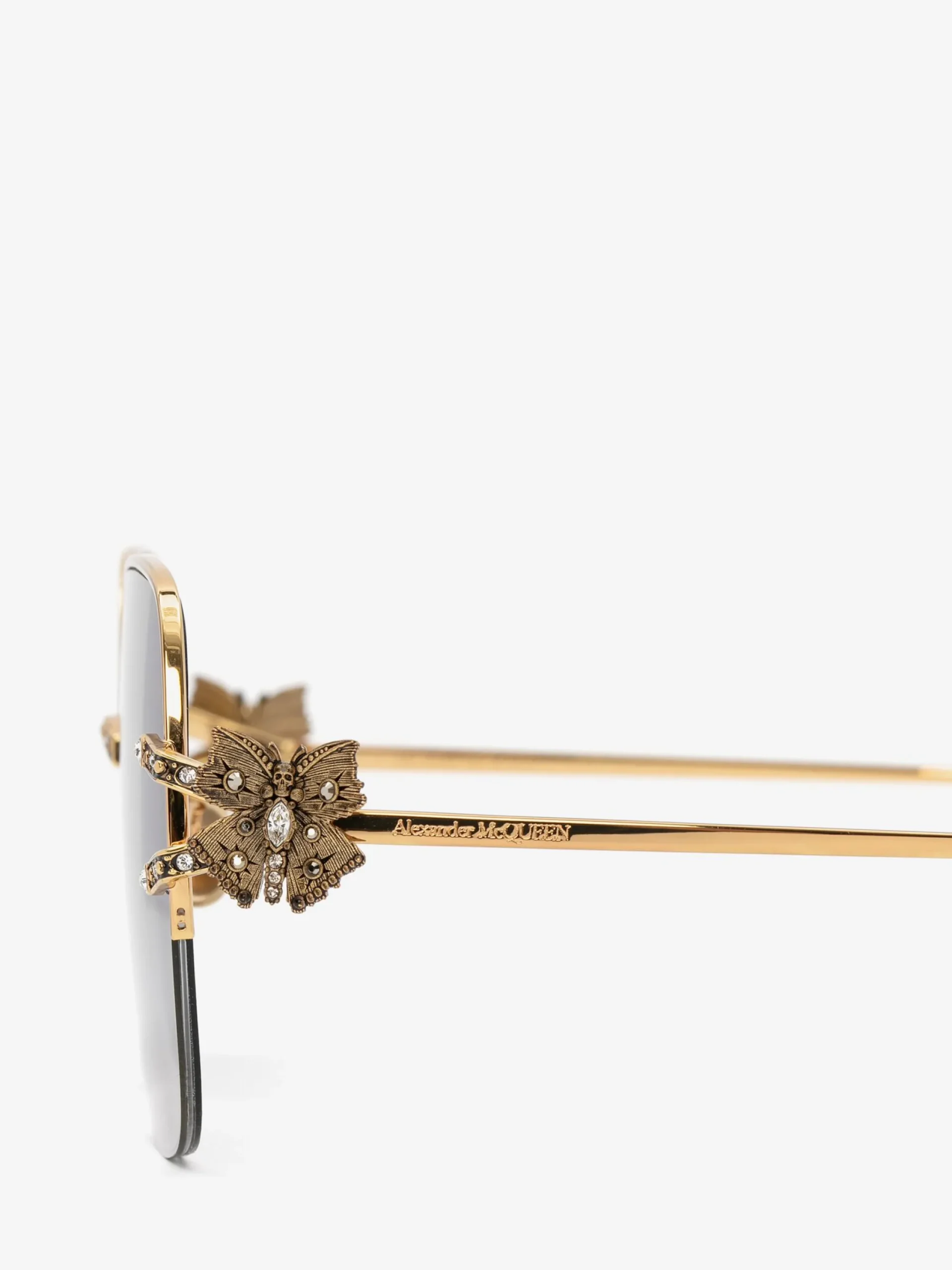 Store Alexander McQueen Women's Butterfly Jewelled Square Sunglasses in Gold
