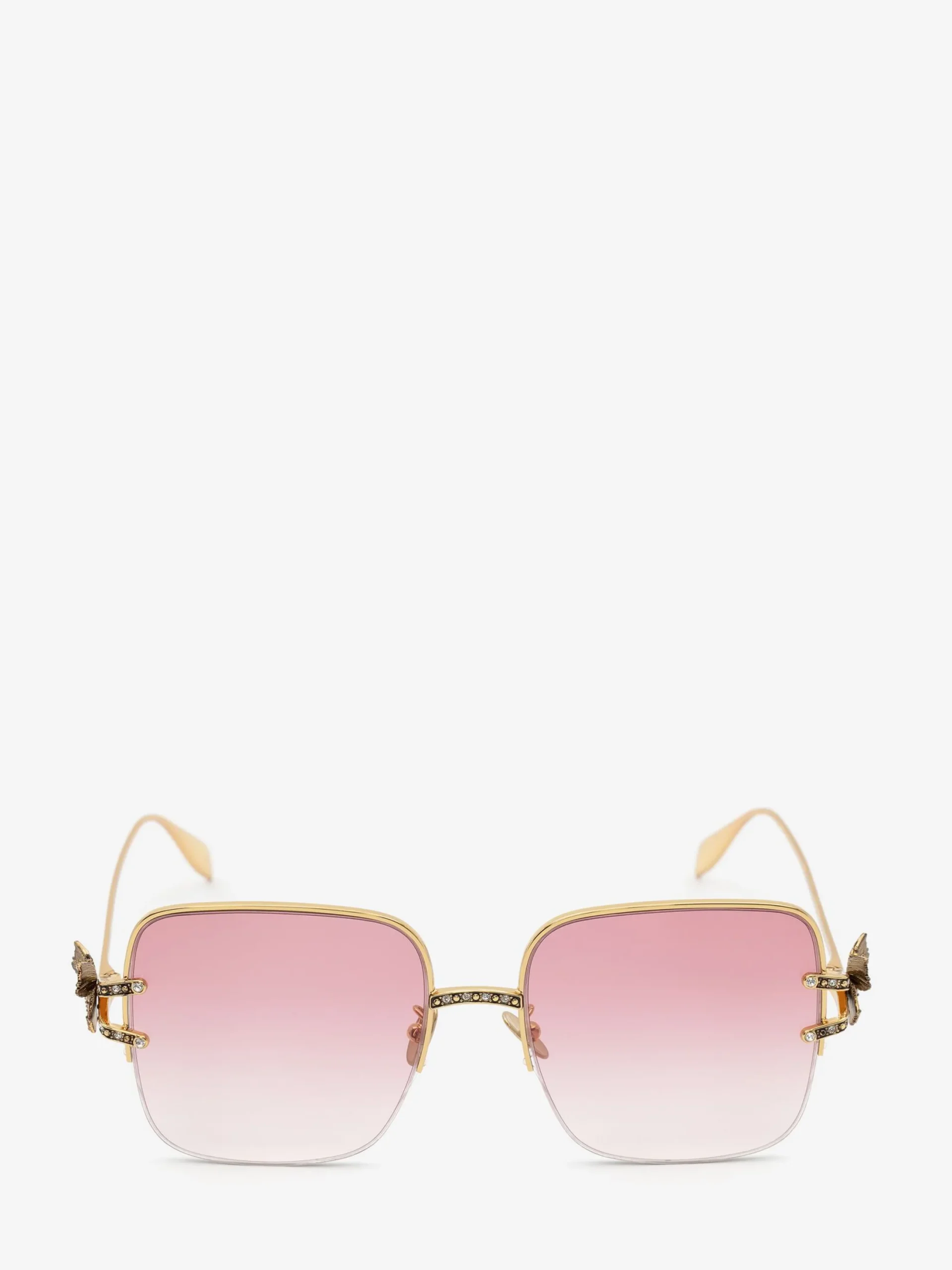 Best Alexander McQueen Women's Butterfly Jewelled Square Sunglasses in Gold/Red