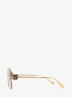 Best Alexander McQueen Women's Butterfly Jewelled Square Sunglasses in Gold/Red