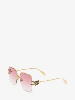 Best Alexander McQueen Women's Butterfly Jewelled Square Sunglasses in Gold/Red