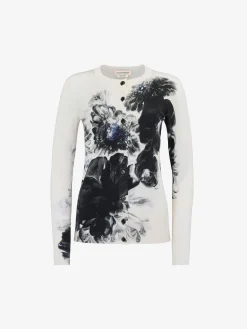 Flash Sale Alexander McQueen Women's Chiaroscuro Cardigan in White/Black/Blue