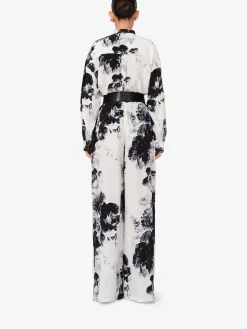 Hot Alexander McQueen Women's Chiaroscuro Cocoon Sleeve Shirt in White/Black/Electric Blue