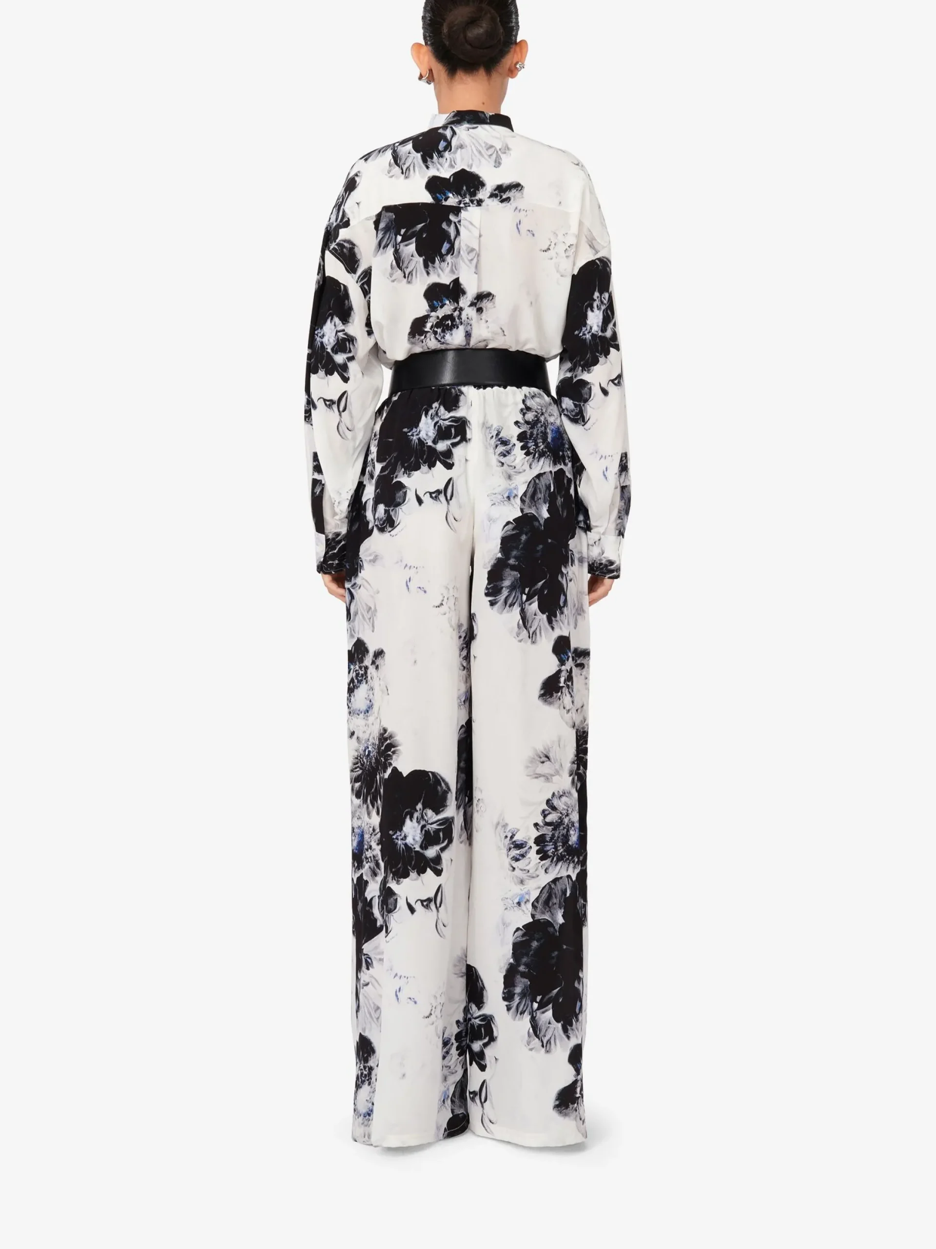 Hot Alexander McQueen Women's Chiaroscuro Cocoon Sleeve Shirt in White/Black/Electric Blue