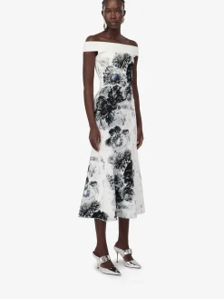Flash Sale Alexander McQueen Women's Chiaroscuro Jacquard Dress in White/Black/Blue