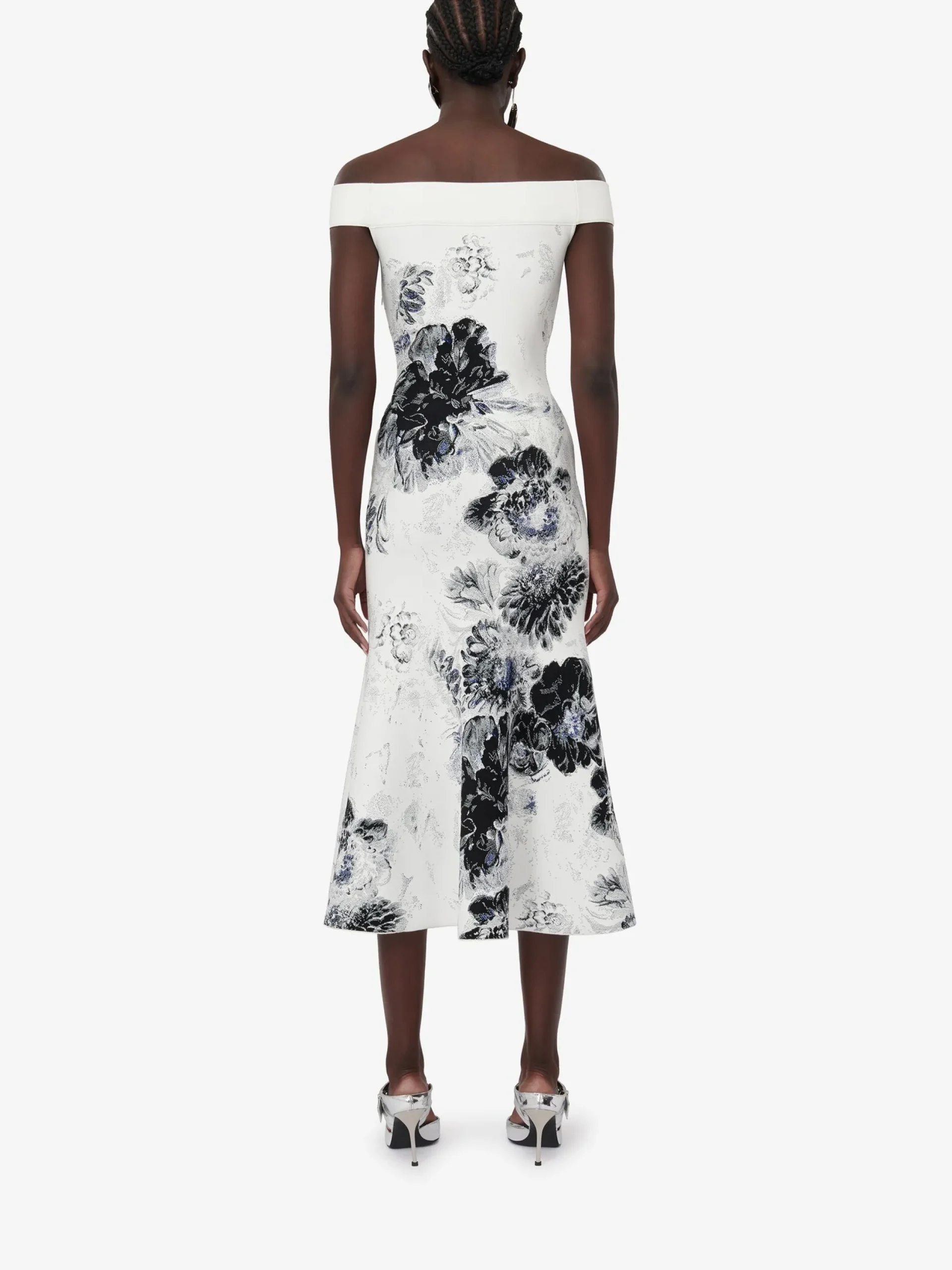 Flash Sale Alexander McQueen Women's Chiaroscuro Jacquard Dress in White/Black/Blue