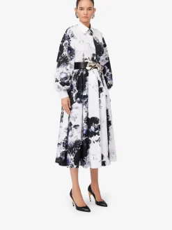 Outlet Alexander McQueen Women's Chiaroscuro Pleated Midi Skirt in White/Black/Electric Blue