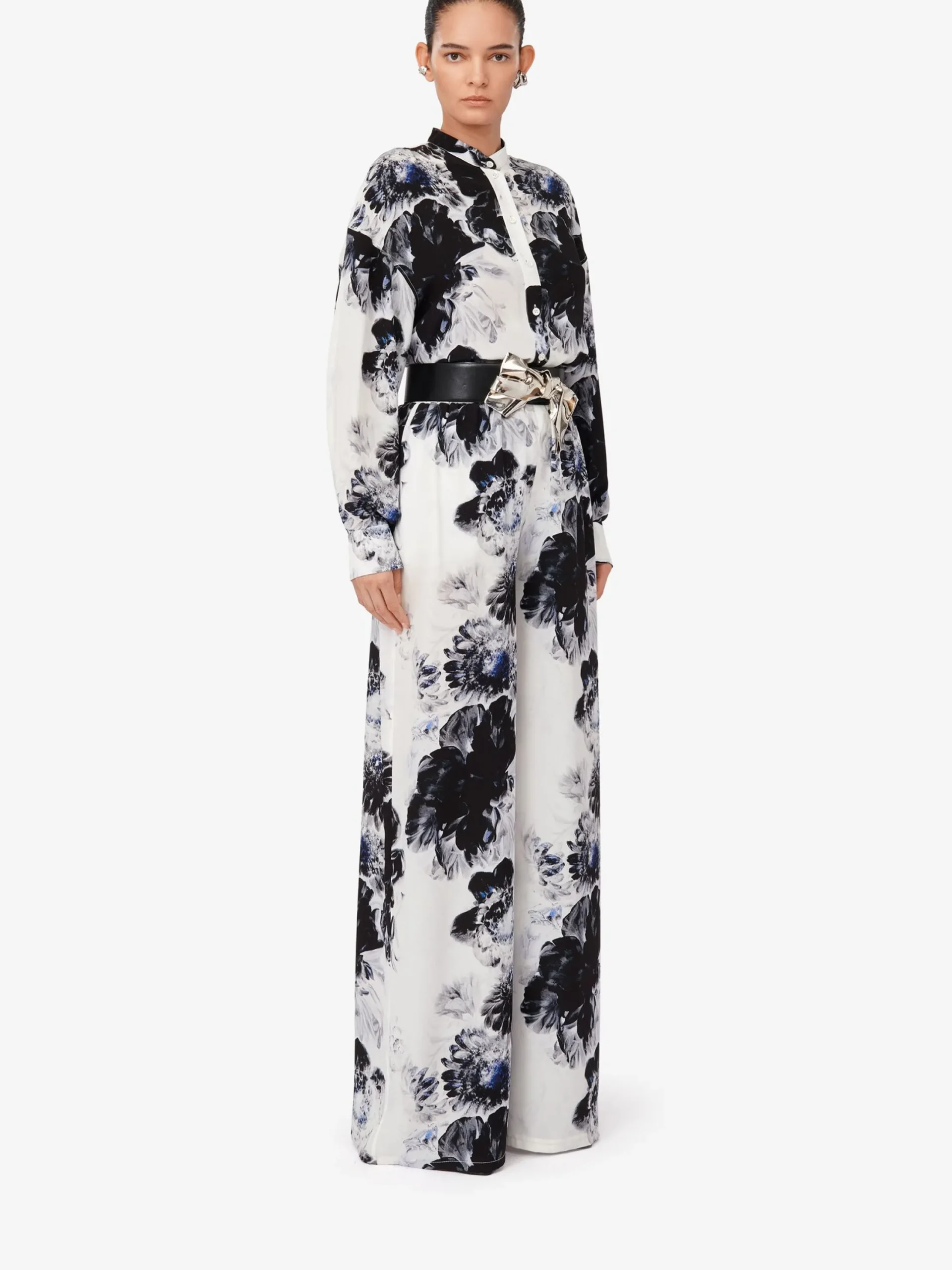 Store Alexander McQueen Women's Chiaroscuro Pyjama Trousers in White/Black/Electric Blue