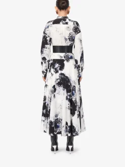 Discount Alexander McQueen Women's Chiaroscuro Shirt Dress in White/Black/Electric Blue