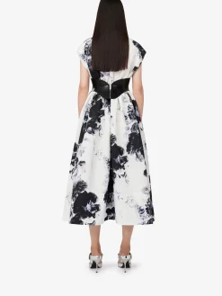 Clearance Alexander McQueen Women's Chiaroscuro Shirt Dress in White/Black/Electric Blue