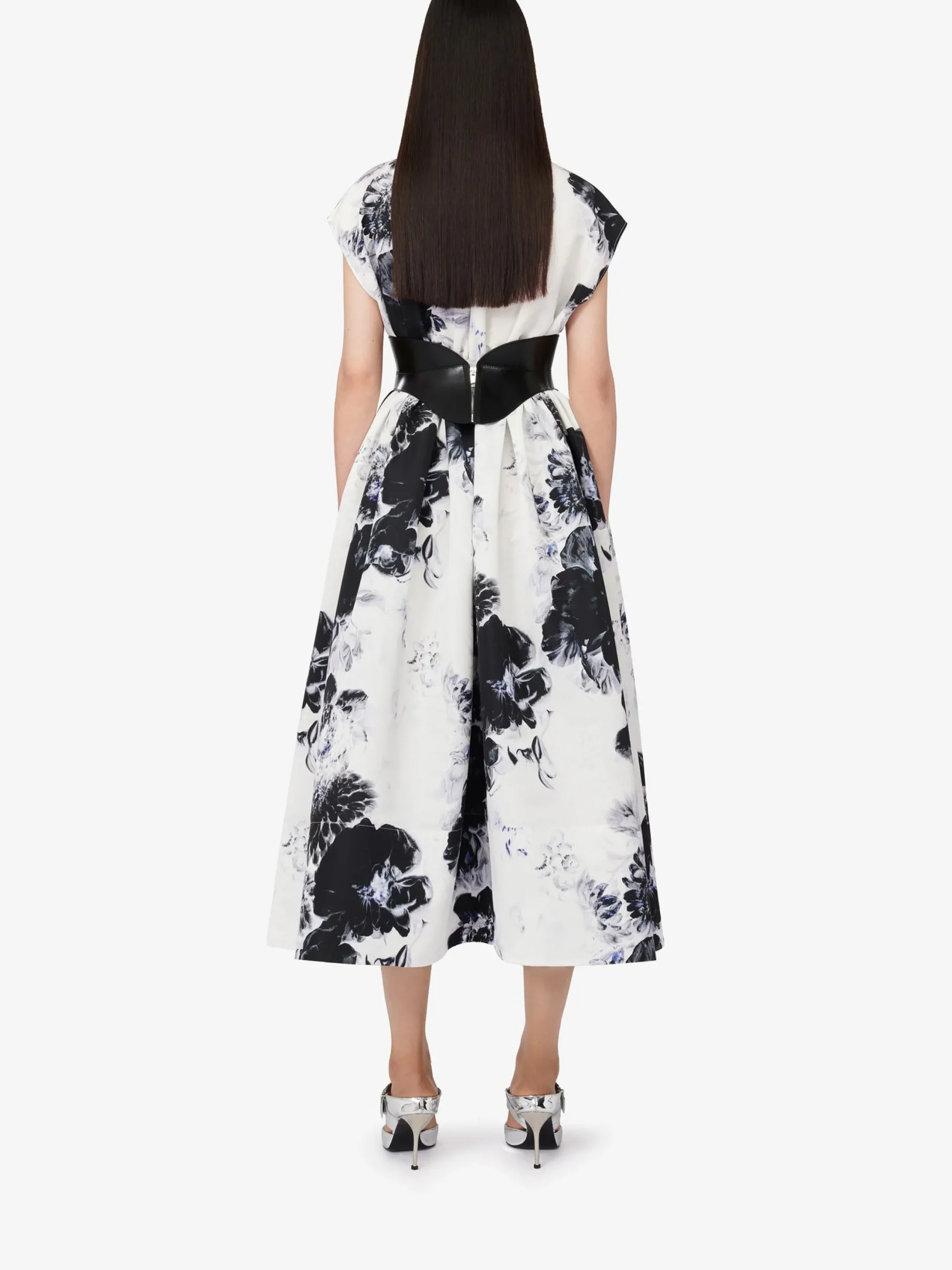 Clearance Alexander McQueen Women's Chiaroscuro Shirt Dress in White/Black/Electric Blue