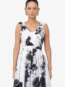 Outlet Alexander McQueen Women's Chiaroscuro Sleeveless Knot Dress in White/Black/Electric Blue
