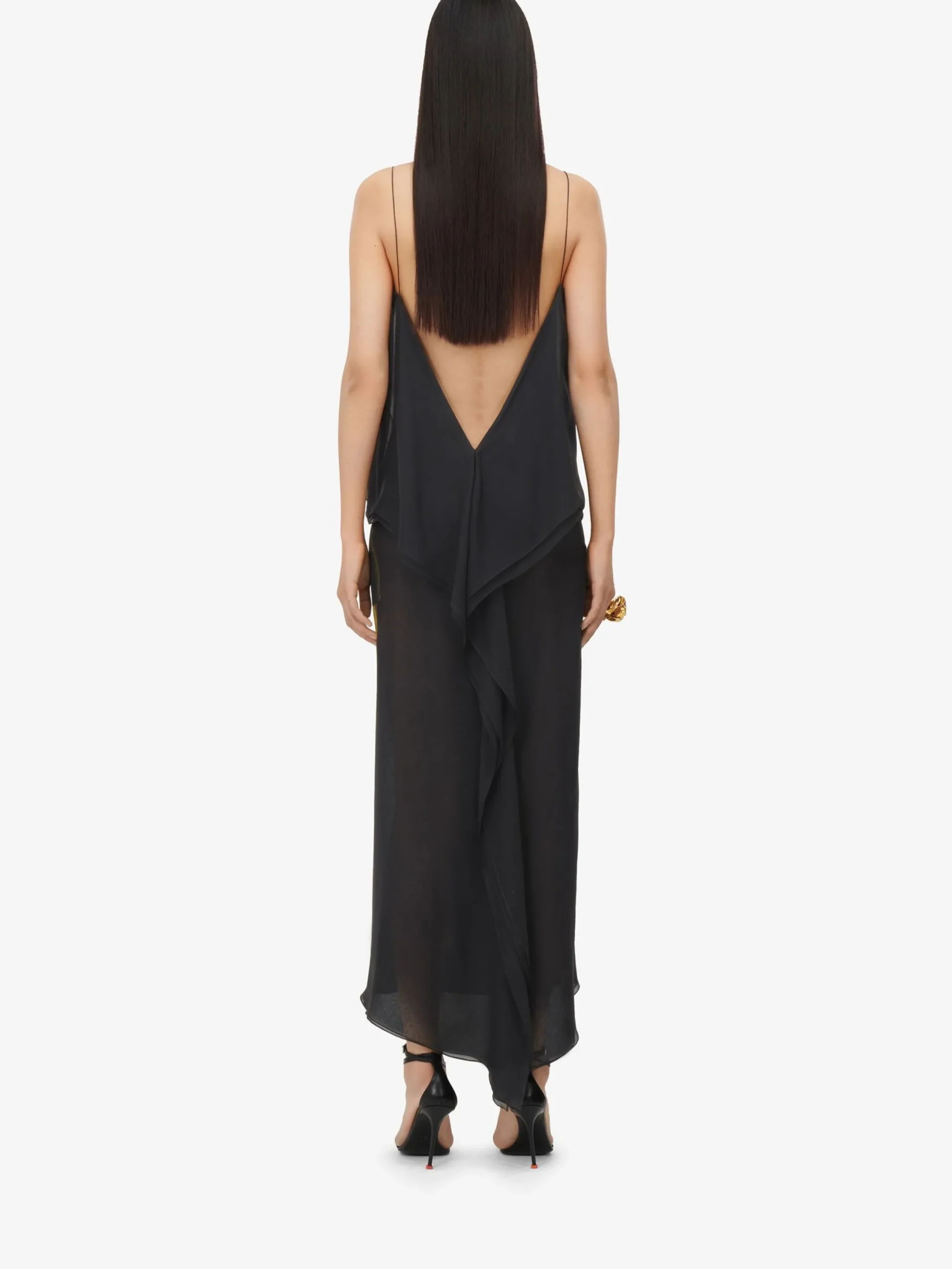 Discount Alexander McQueen Women's Chiffon Shadow Rose Slip Dress in Black