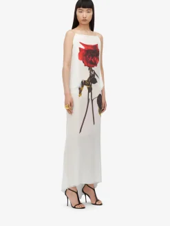 Sale Alexander McQueen Women's Chiffon Shadow Rose Slip Dress in Optic White