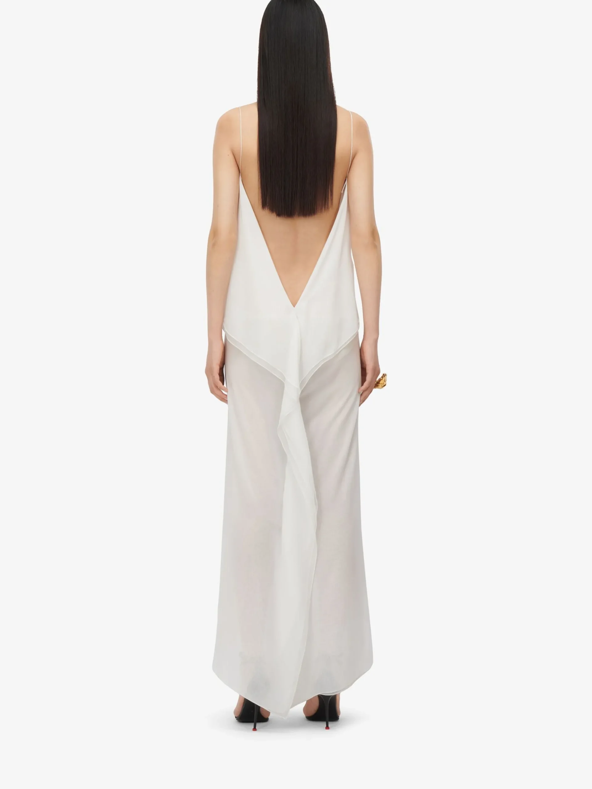 Sale Alexander McQueen Women's Chiffon Shadow Rose Slip Dress in Optic White
