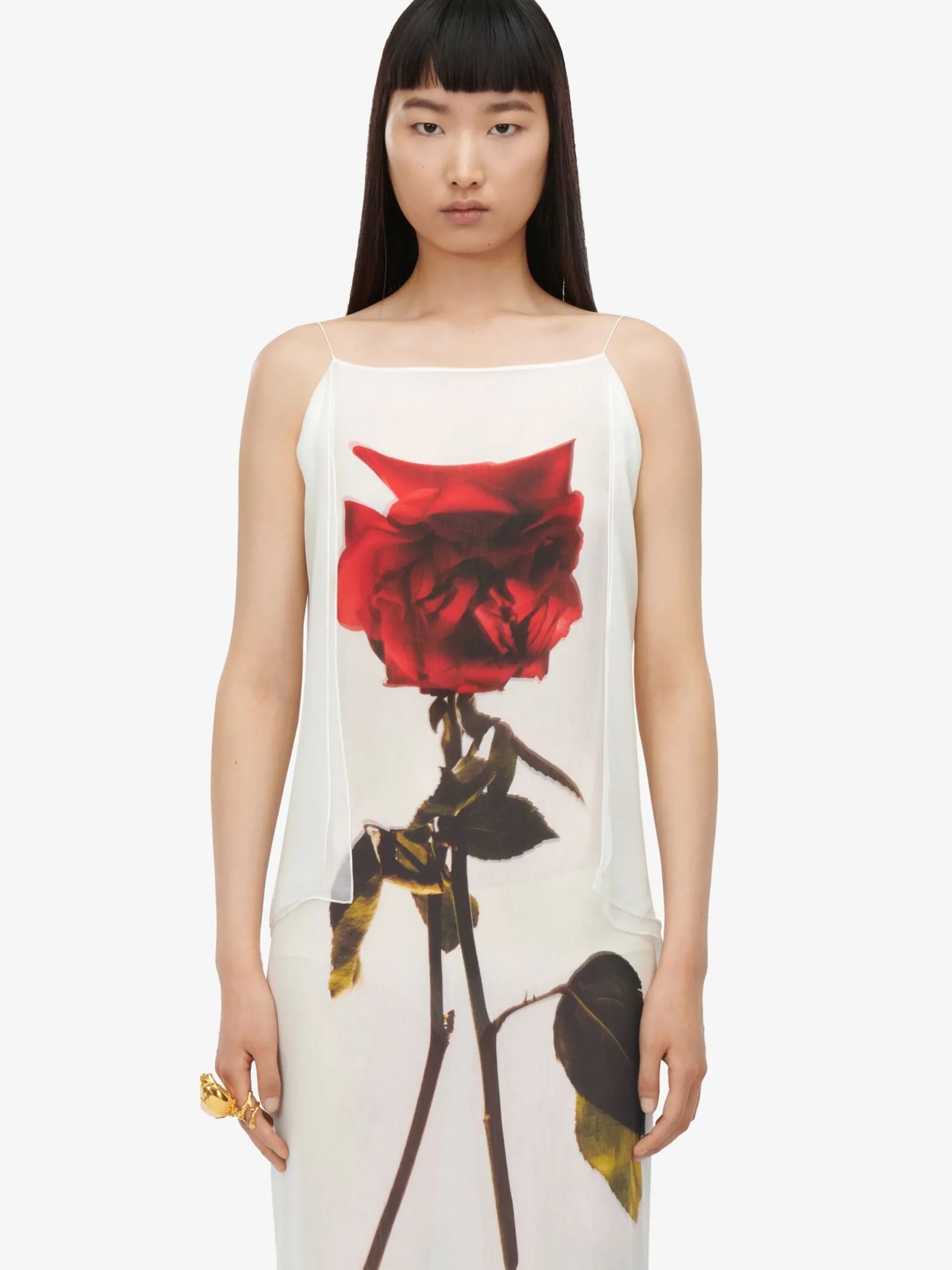 Sale Alexander McQueen Women's Chiffon Shadow Rose Slip Dress in Optic White