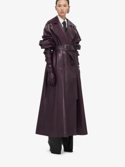 Shop Alexander McQueen Women's Cocoon Sleeve Leather Trench Coat in Night Shade