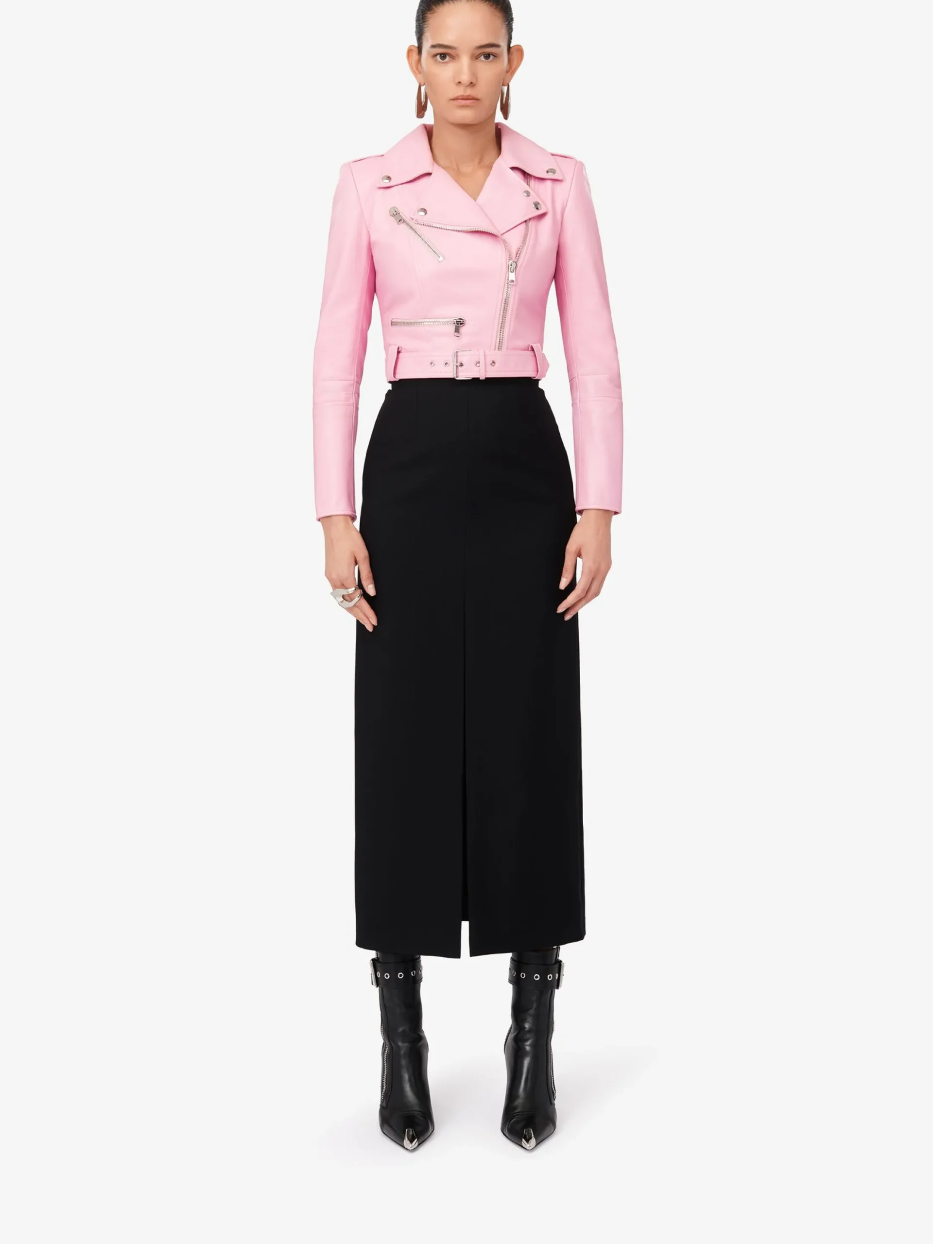 Shop Alexander McQueen Women's Cropped Biker Jacket in Pale Pink