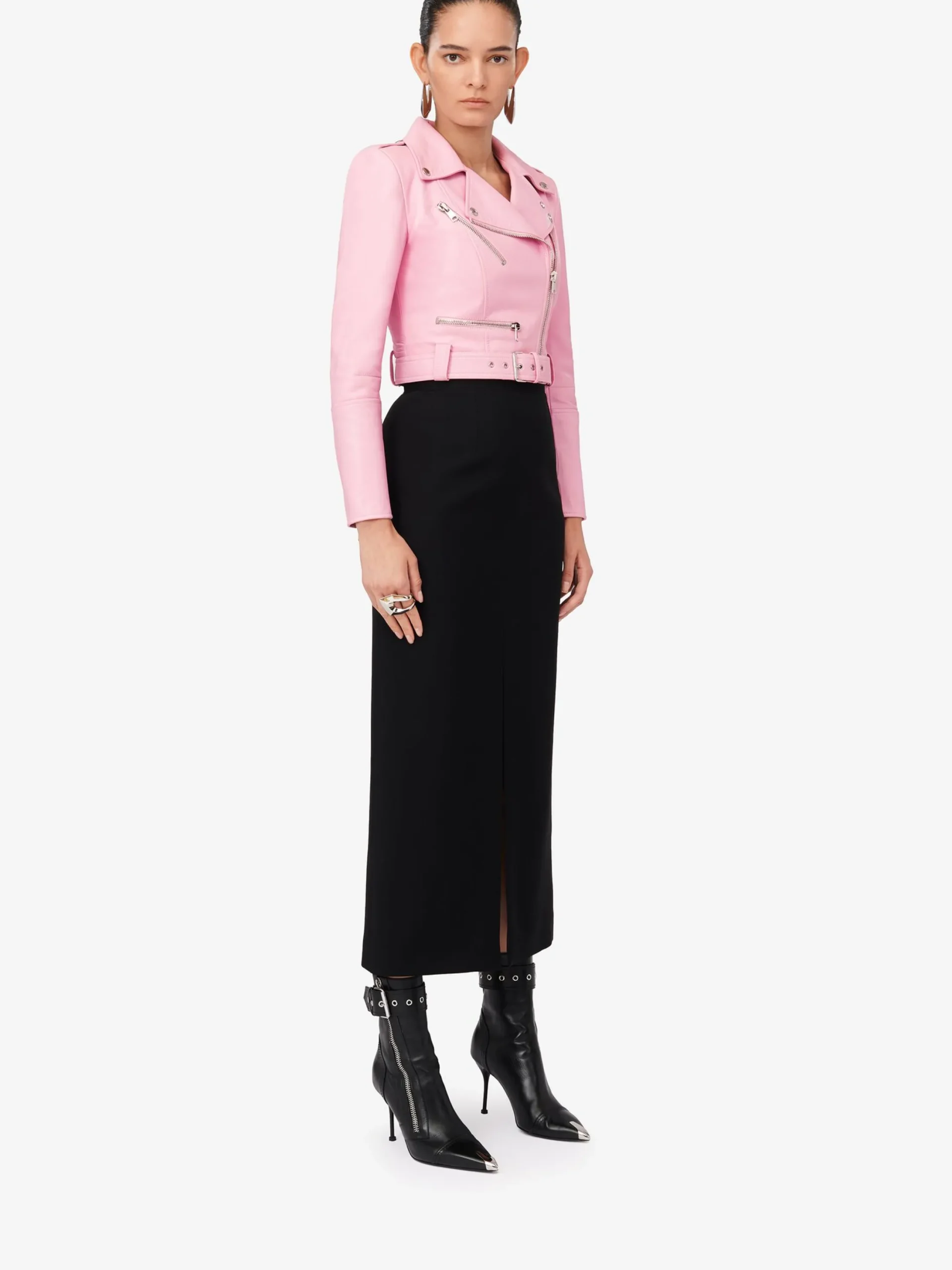 Shop Alexander McQueen Women's Cropped Biker Jacket in Pale Pink