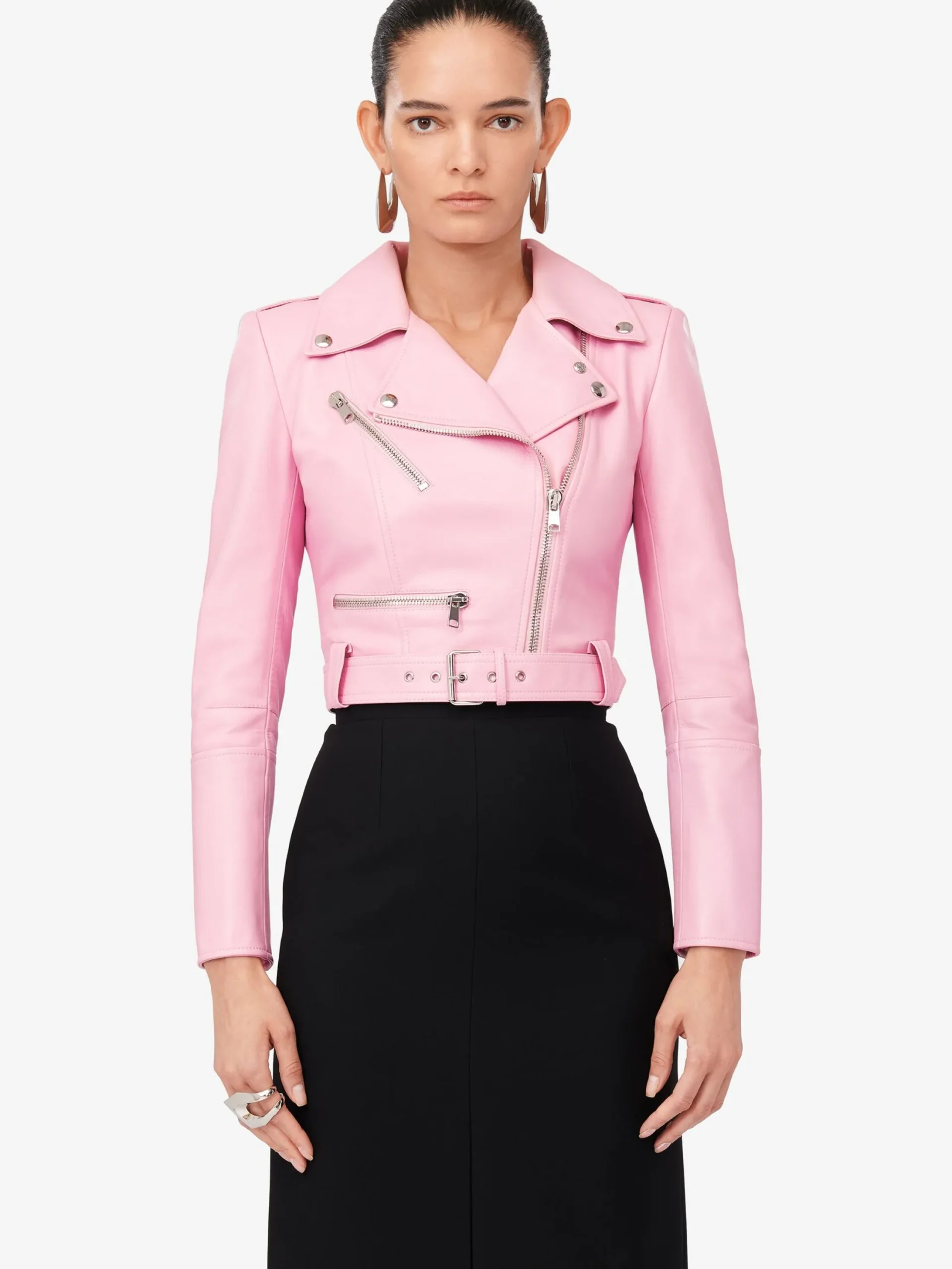 Shop Alexander McQueen Women's Cropped Biker Jacket in Pale Pink