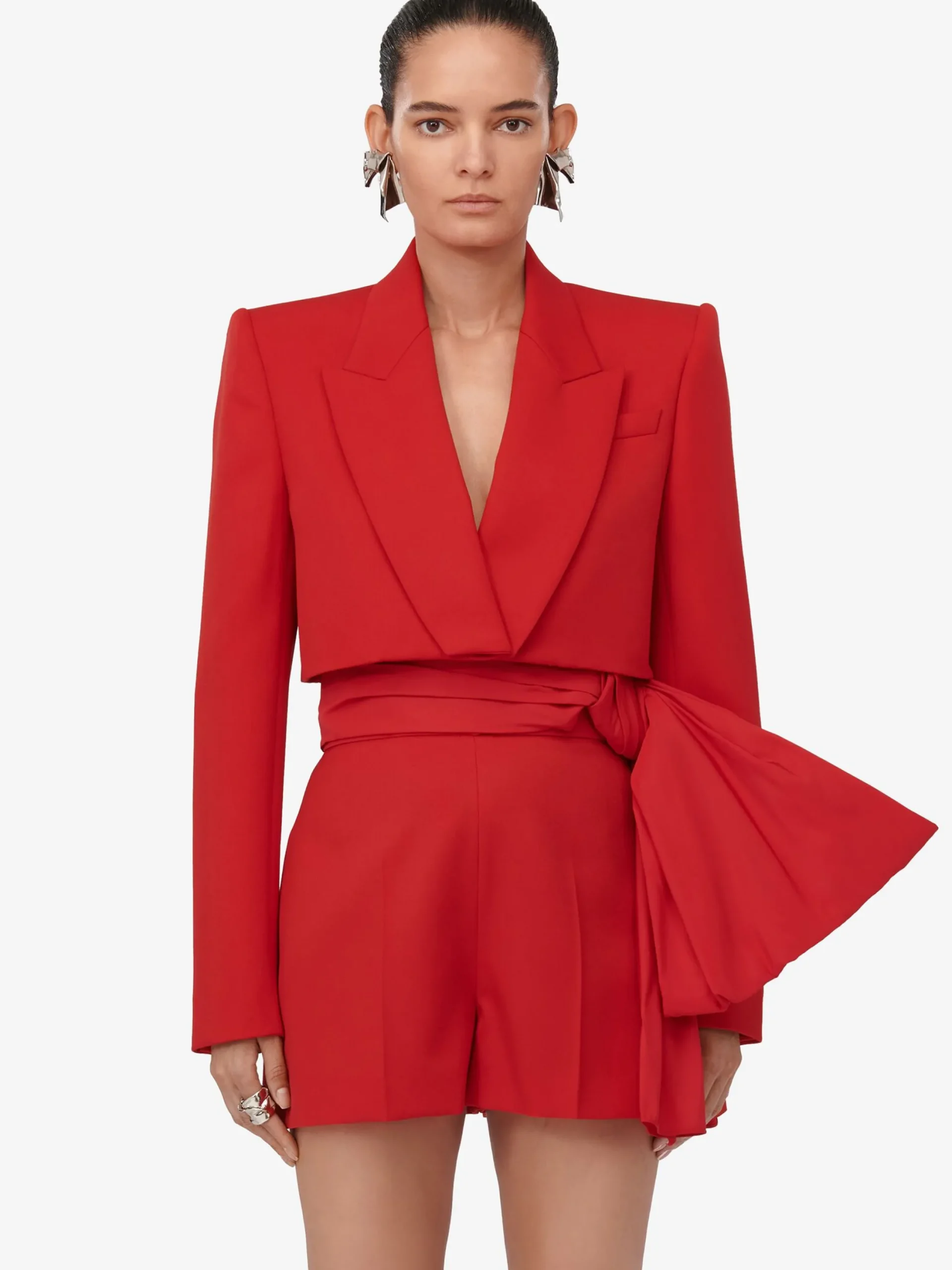 Cheap Alexander McQueen Women's Cropped Tuxedo Jacket in Lust Red