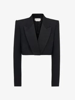 New Alexander McQueen Women's Cropped Tuxedo Jacket in Black