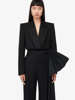 New Alexander McQueen Women's Cropped Tuxedo Jacket in Black